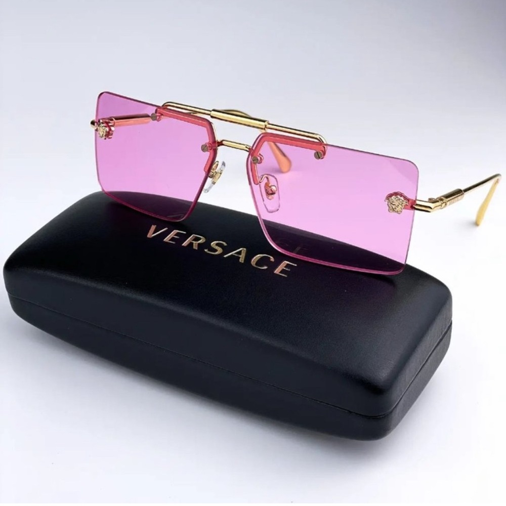 Versace Gold Frame Sunglasses with Pink Lenses